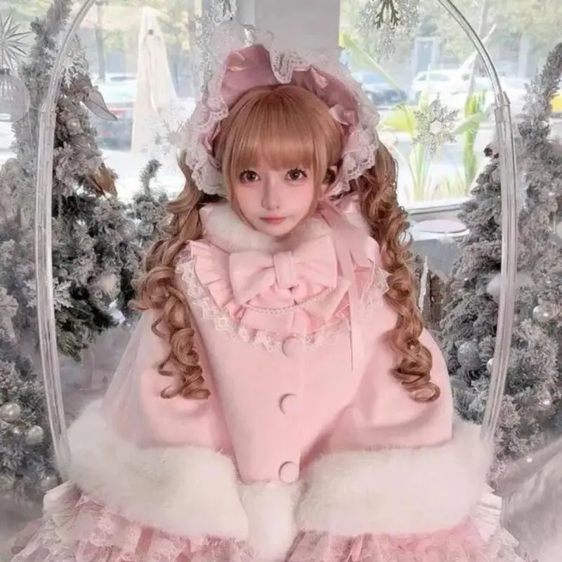 

Женский зимний плащ в стиле Лолиты в Корейском стиле, студенческие топы с героями мультфильмов Kawaii, теплые, уютные, свободные, толстые, милые, верхняя одежда для женщин