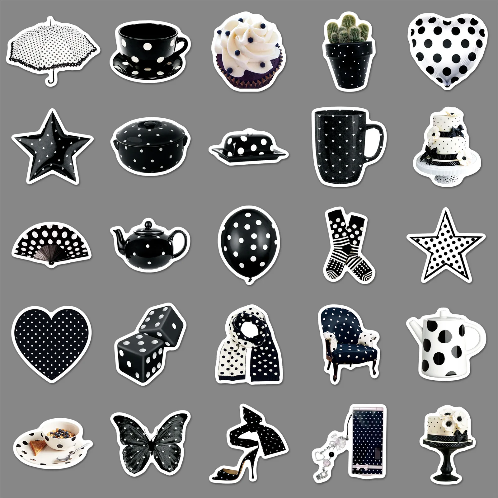 50PCS Black Polka Dot Ins Style Graffiti Sticker Creative Decoration Mobile Phone Case Notebook Water Cup Waterproof Toys Gifts