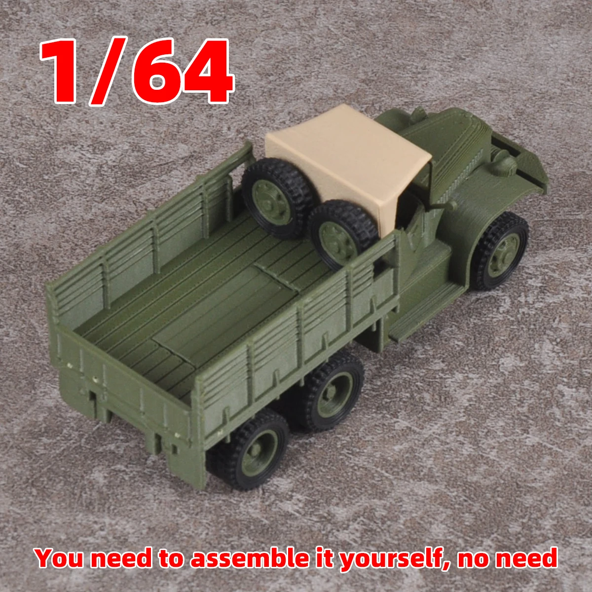 Unmontierter Montagesatz im Maßstab 1:64, statisches Miniaturmodell aus Kunststoff, Militär-LKW der Vereinigten Staaten, 1/64 – Detail 3