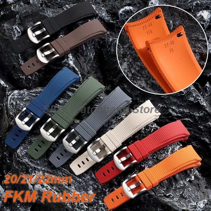 Curved End FKM Rubber Watch Strap Quick-release Band For Omega for Rolex for Seiko for Longines for Tissot Bracelet 20mm 21/22mm
