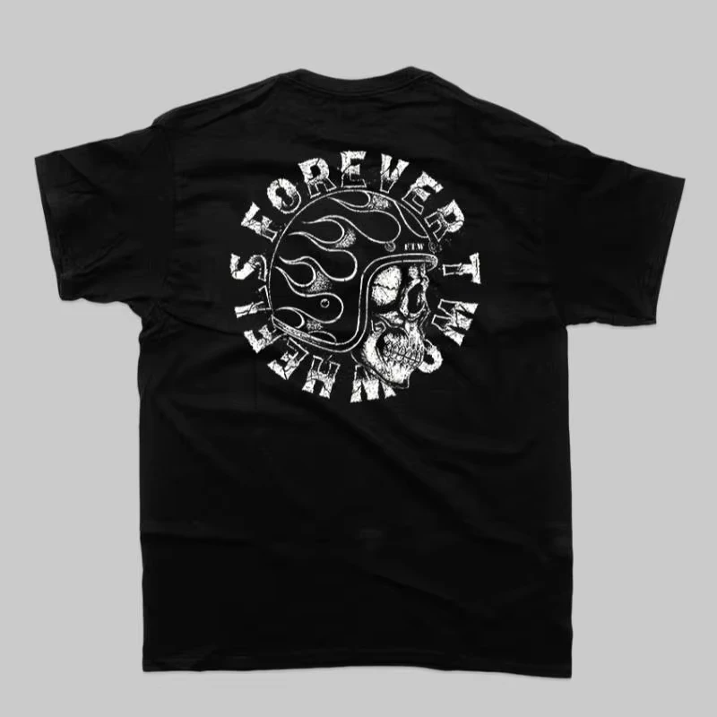 

Flame Skull Knight Harley Triumph Locomotive Tough Guy American Retro Cotton Printed Short Sleeve Men's and Women's T-Shirts