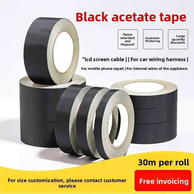 Black Acetate Tape, Insulation Cloth, Acetate Fiber Fabric Tape, High Temperature Resistance, Flame Retardant Insulation