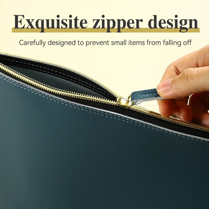 Bolsa de cuero con cremallera A4PU, bolsa de negocios portátil para documentos y materiales oficiales, almacenamiento de facturas simple, bolsa de archivos