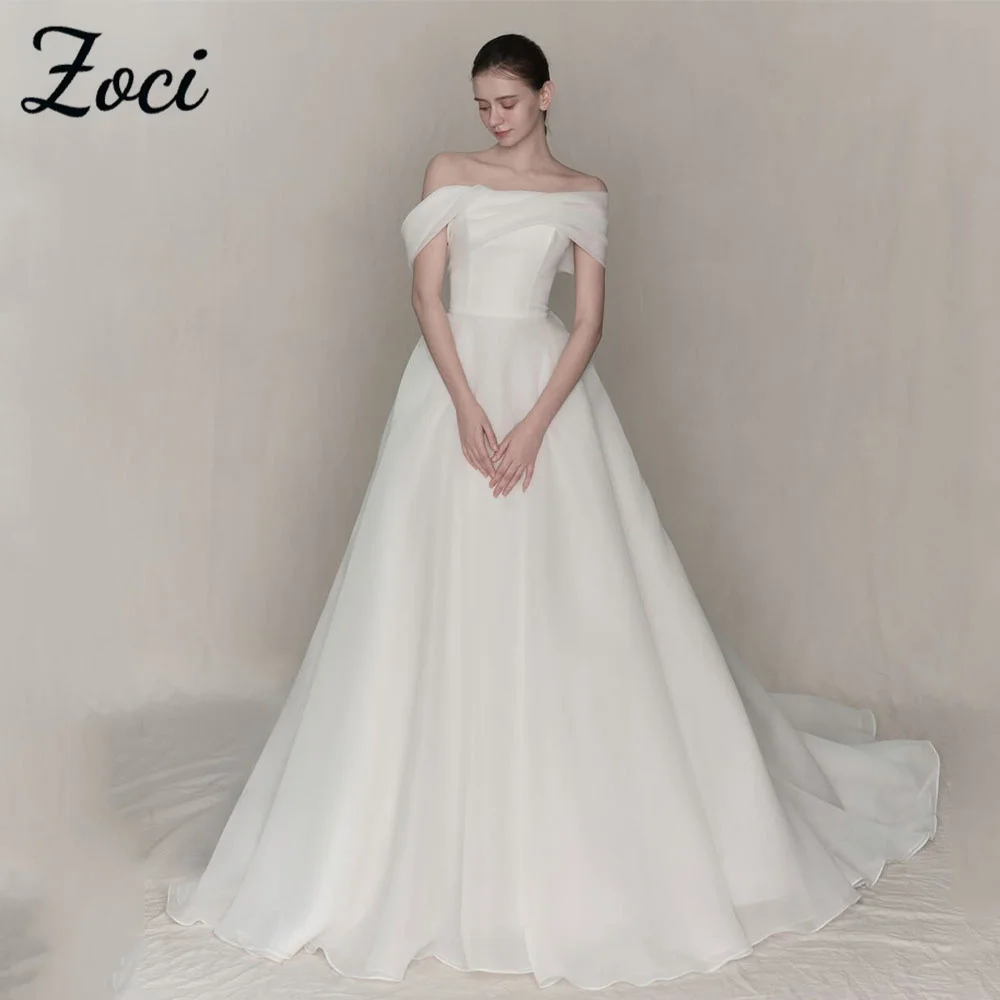 

Zoci Off the Shoulder A-line Wedding Ball Gown Silky Organza Bridal Gown Customized Elegant Sweep Train Wedding Dresses