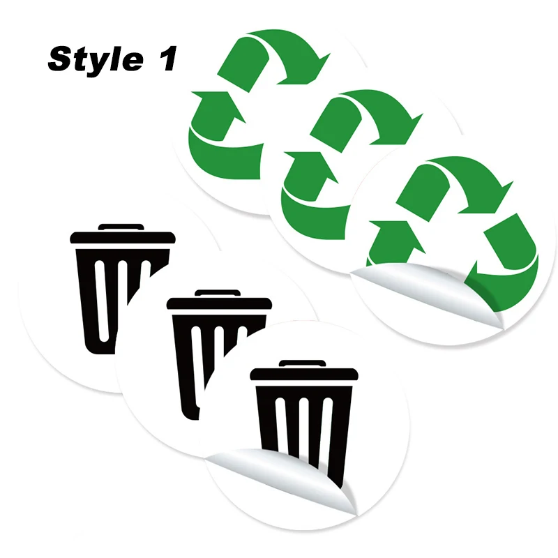 6 Pcs 5inch PVC Trash Bin Classification Sticker Home Self-adhesive Is Recyclable Classification Sign Trash Can Decal