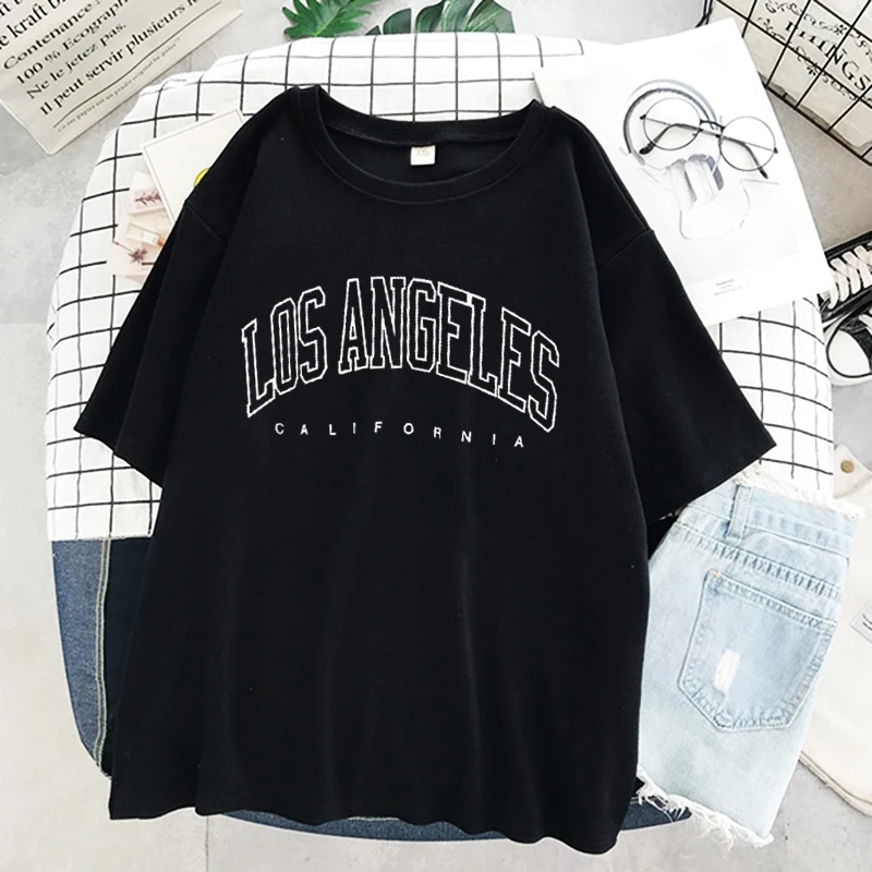 

Los Angeles Fashion Print Harajuku Top Women T-shirt Casual ladies basic O-collar Short Sleeved White T-shirt Girl,Drop Ship