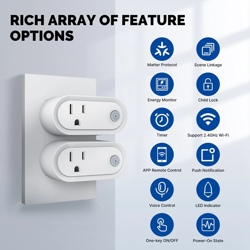 Smart Plug Matter Wifi Socket Accessories 15A Timer Outlet Power Monitor Support TUYA For Homekit Google Home Alexa US Plug