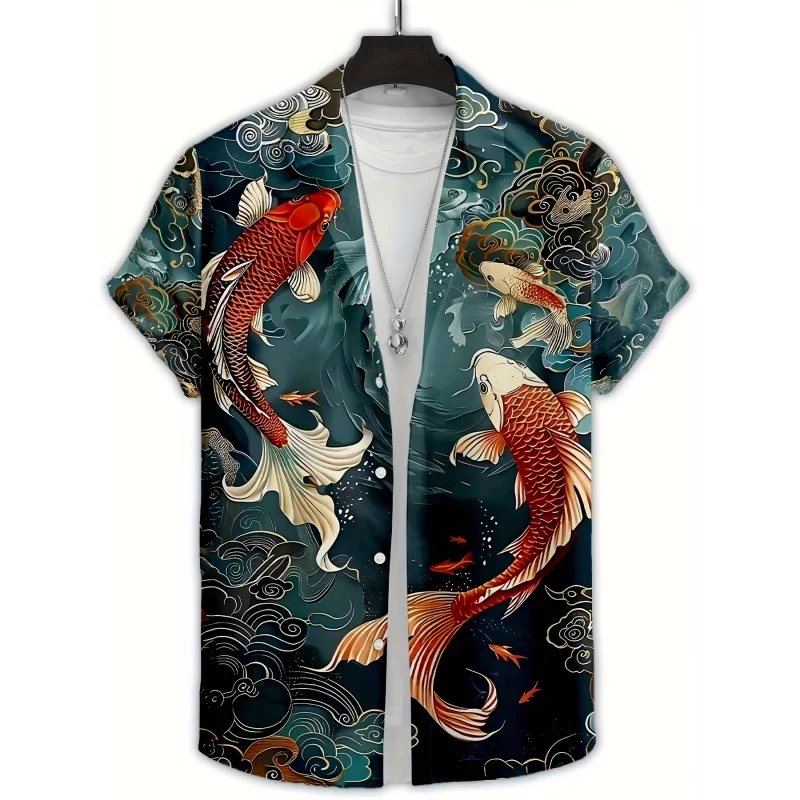 

Гавайская рубашка с градиентным леопардовым узором для мужчин, собака, кошка, рыба, 3D принт, с короткими рукавами, летние свободные рубашки Aloha, блузка унисекс, топы