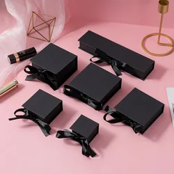12pcs Custom Logo Black Jewelry Flip Paper Box with Silk Earrings Bracelet Ring Necklace Organizer Gift Packing Box Wedding Gift