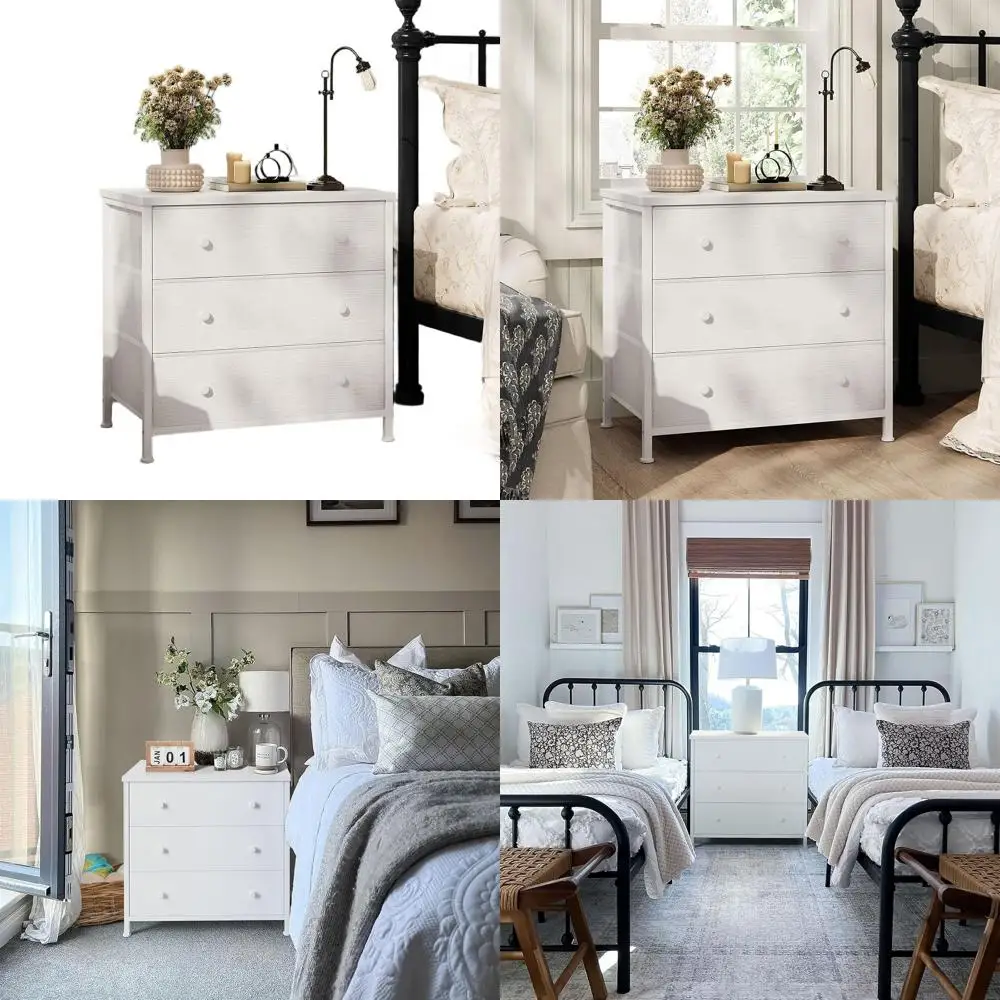 

Modern 3-Drawer Fabric Nightstand, Large Bedroom Dresser for Girls, Stylish Storage Solution