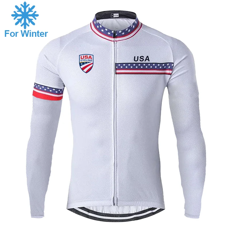 Outdoor USA Winter Thermal Fleece Bike Warmer Cycling Jersey Jacket Wear Long Sleeve Clothes MTB Road White Coat Sweater Rider