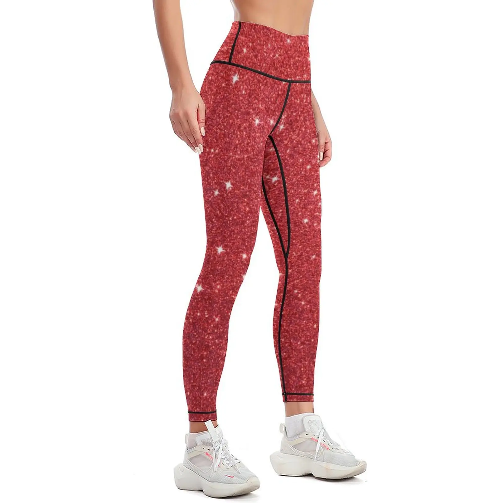 Soft Red Glittery Princess Valentine Bling Faux Glitter Sparkles Leggings Sports female Womens Leggings