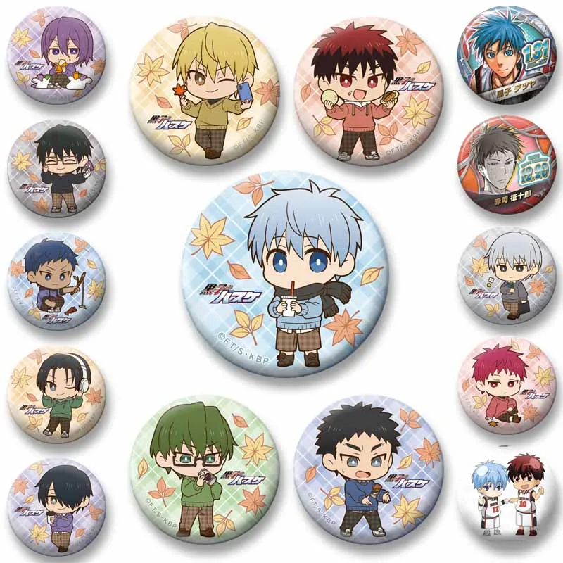 Kuroko Tetsuya Kagami Taiga Akashi Seijuro Aomine Daiki Cartoon Badge Anime Peripheral Round Brooch Handmade Snap-in Lapel Pins