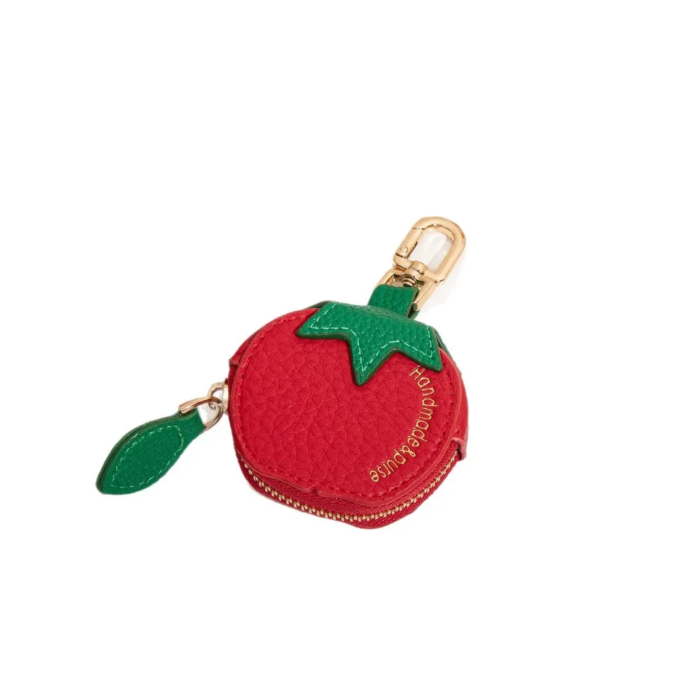 Cute Tomato Fruit Coin Purse Simple Mini Change Wallet Earphone Storage Pouch Lovely Hanging Bag Pendant Women Keychain Gift view 5