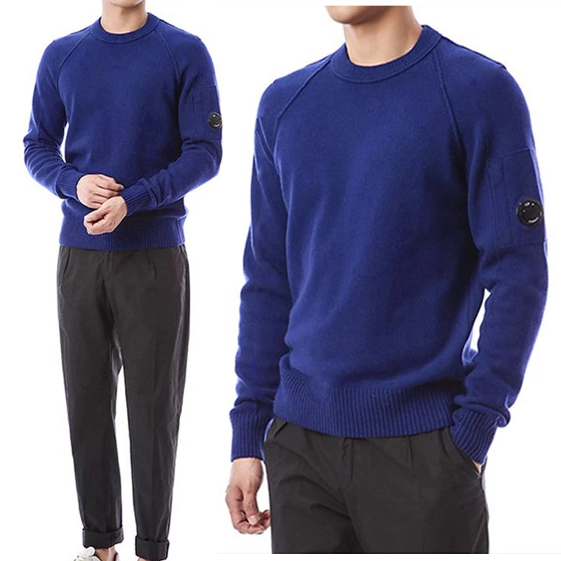 Loose Casual round Neck Knitted Sweater Company CP Lens Badge Simple Design Autumn Winter Men's Long Sleeve T-Shirt