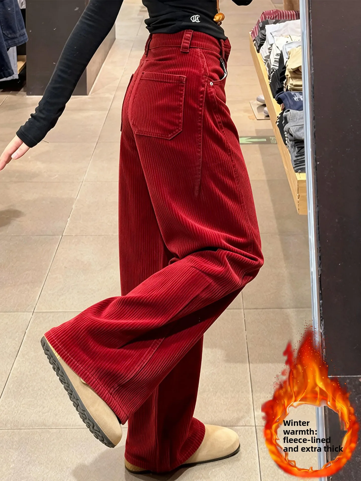 

Модные бархатные брюки с высокой талией и широкими штанинами, женские повседневные брюки прямого кроя, осенне-зимние новые универсальные брюки красного цвета