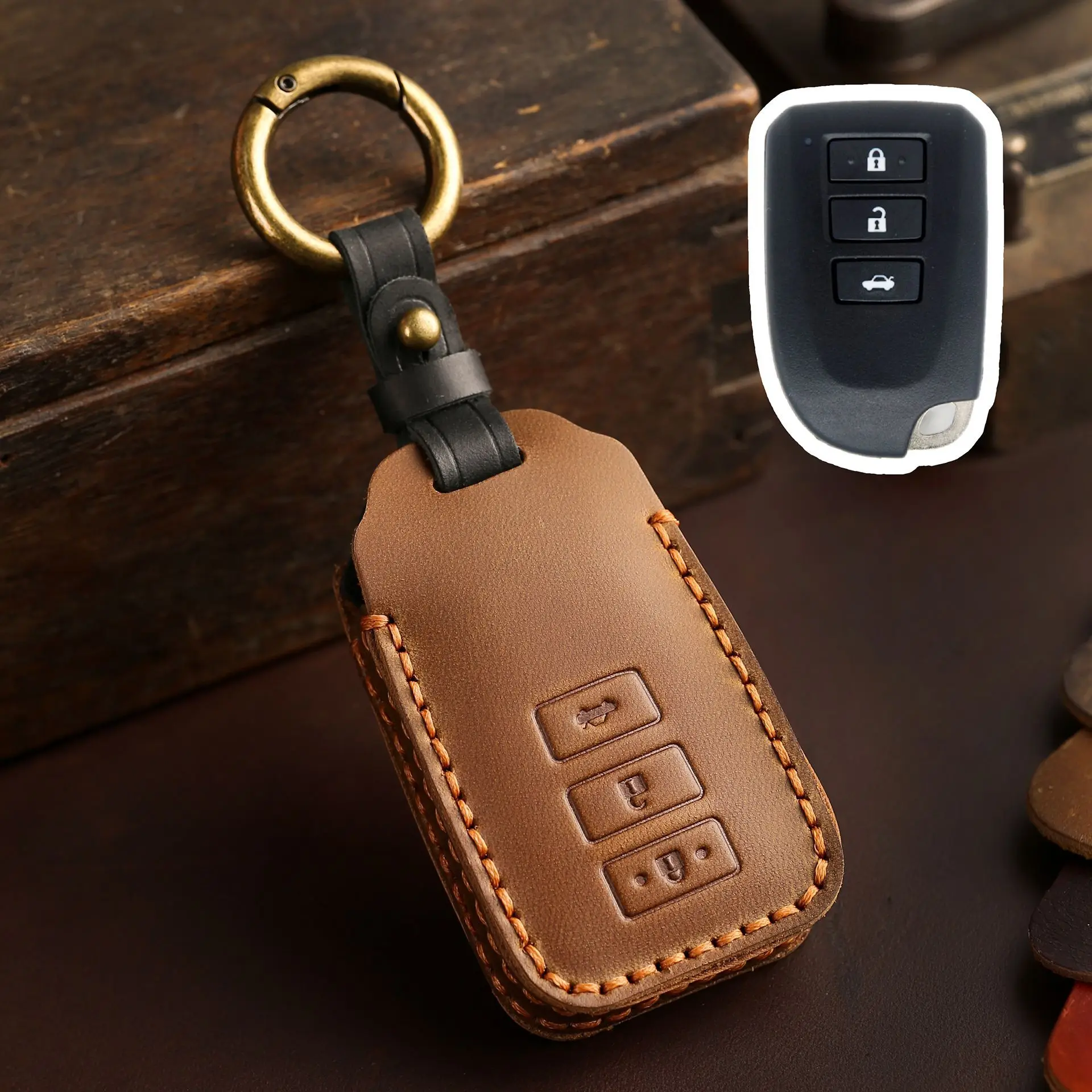 2/3 Buttons Leather Car Key Case Cover Shell Holder Set for Toyota Yaris HAIs 2020 Hiace 200 Smart Remote Keychian Accessories