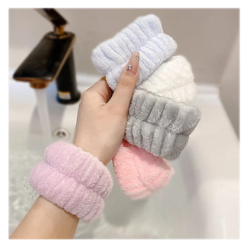 

1pair Washing Face Wristband Women's Sports Wrist with Headband Soft Flannel Wrist Strap Waterproof Hand Wash Wrist Protector