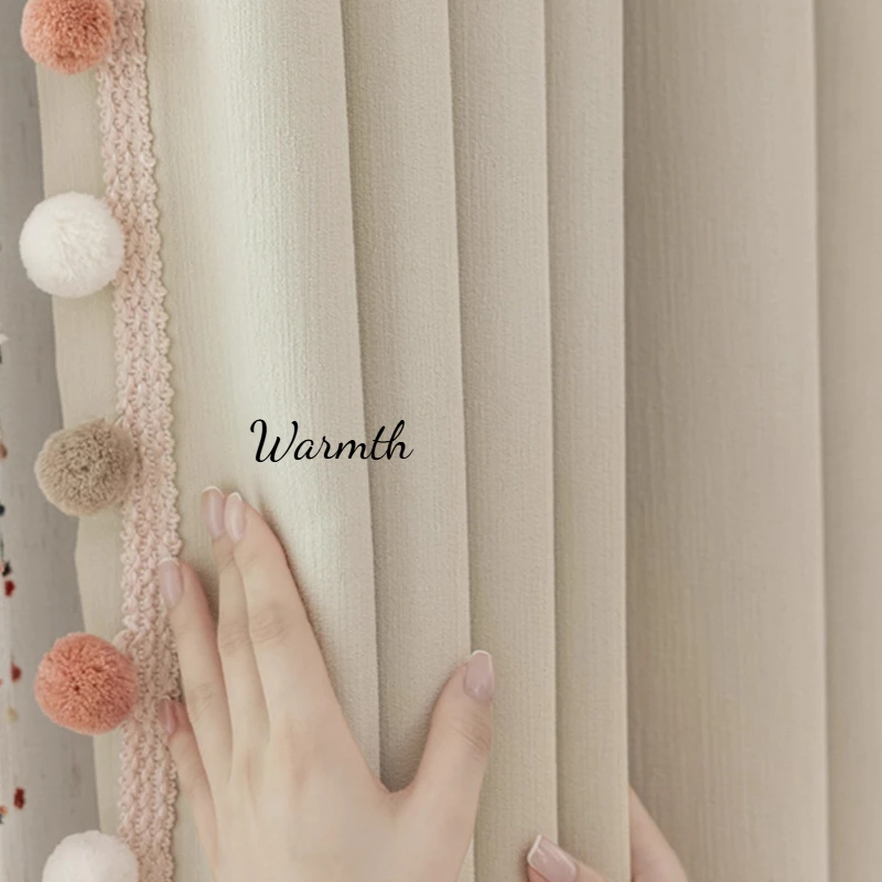 Bedroom Blackout Curtain Pom Chenille Thick and Textured Good Privacy Comfortable Custom Size Fashion Modern Plush Cute Luxury