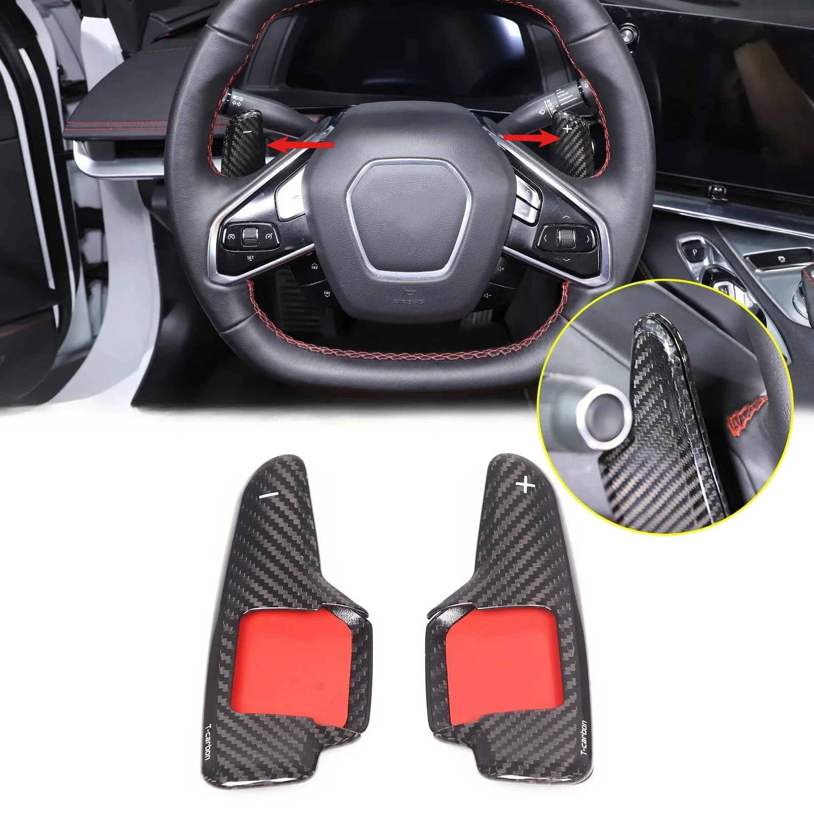 TenMeters-Auto Car Extended Trim Real Carbon Fiber Steering Wheel Paddle Shifter For Chevrolet Corvette C8 Z51 Z06 20-25