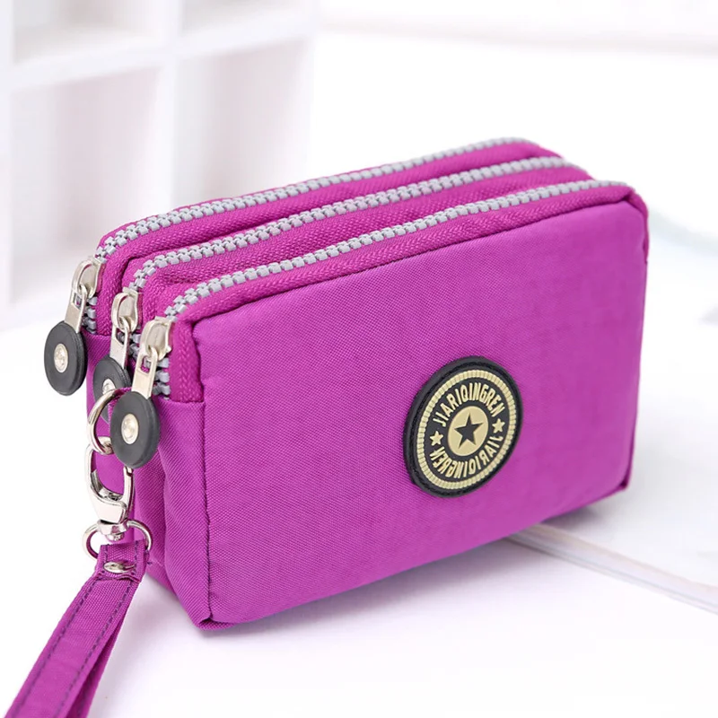 Coin Purse Women сумочка Mobile Phone Bag Fashion Small Wallet Card Holder Multifunction Three Zippers Mini Canvas Pouch Clutch