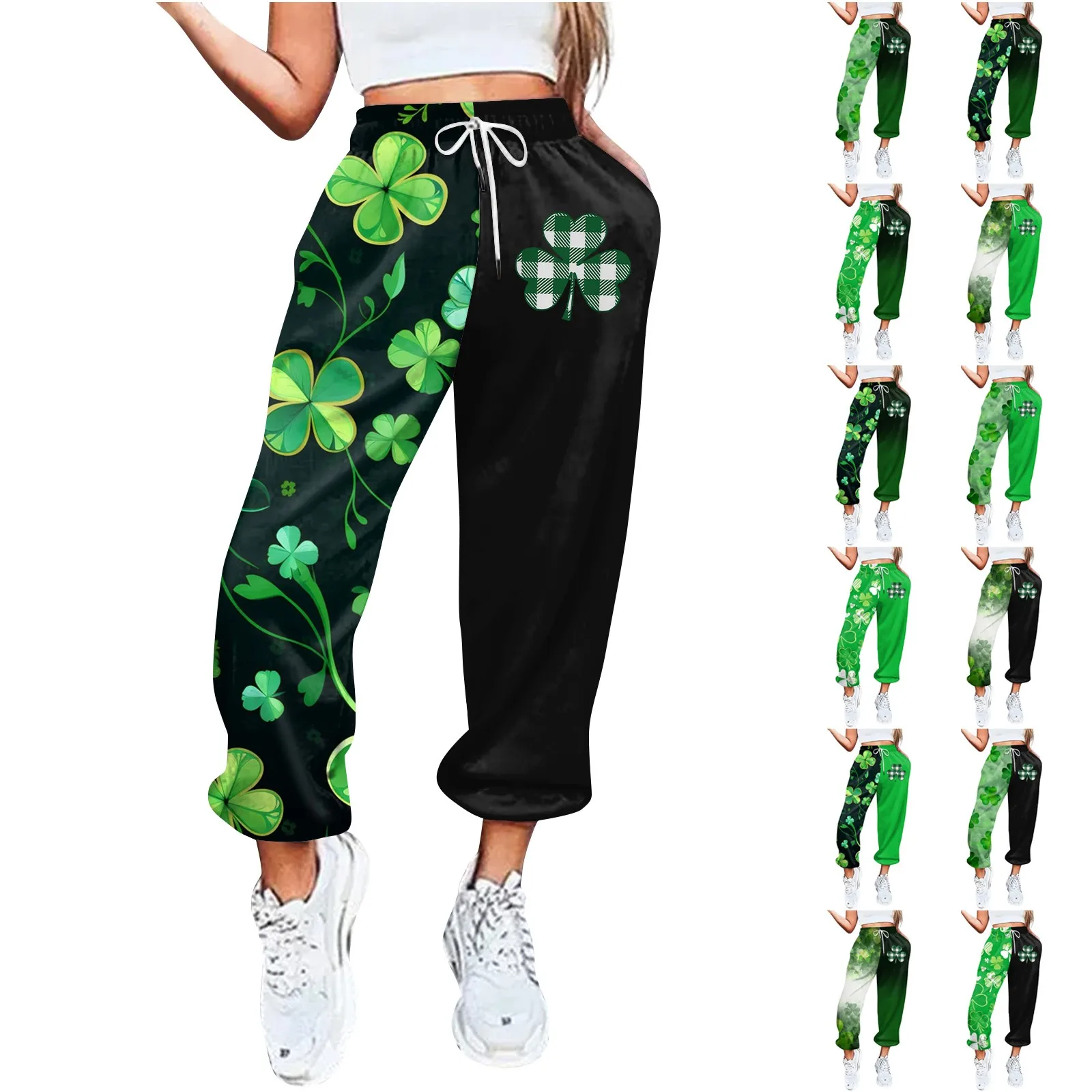 Female Casual St Patrick'S Print Green Clovers Waist Leggings Womens Pants Irish Carnival Fitness Sleep Pants Pajama Elasticated