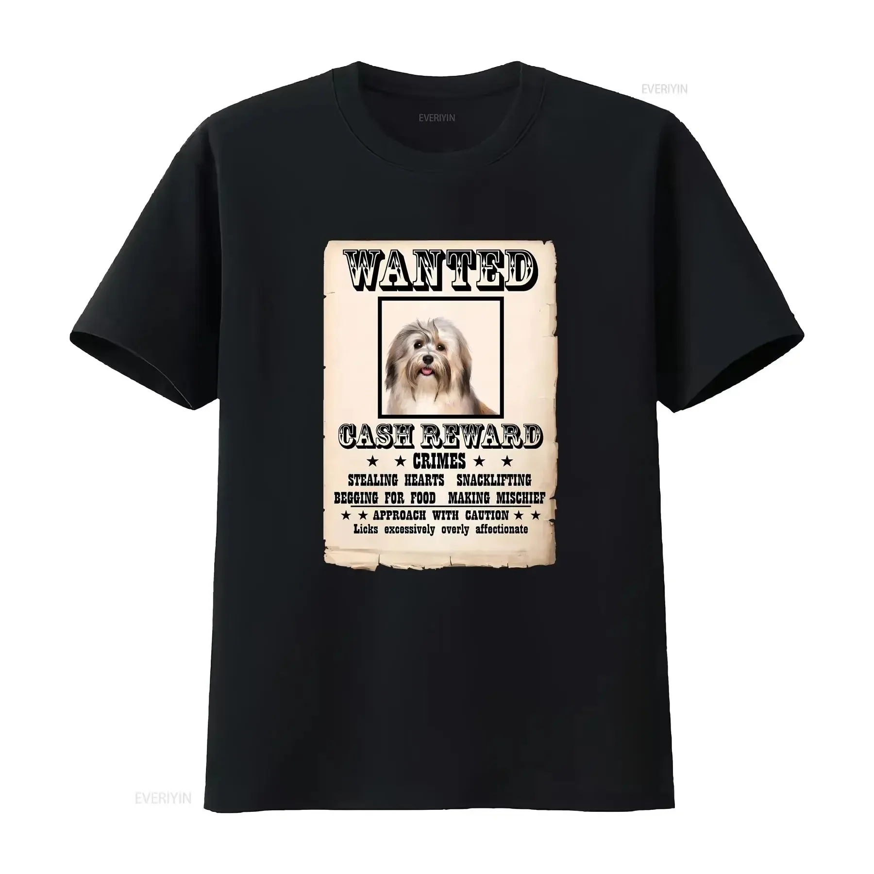 

Havanese Dog wanted poster T shirt vintage Washed Versatile fashion Stretched Soft streetwear Breathable designer clothes