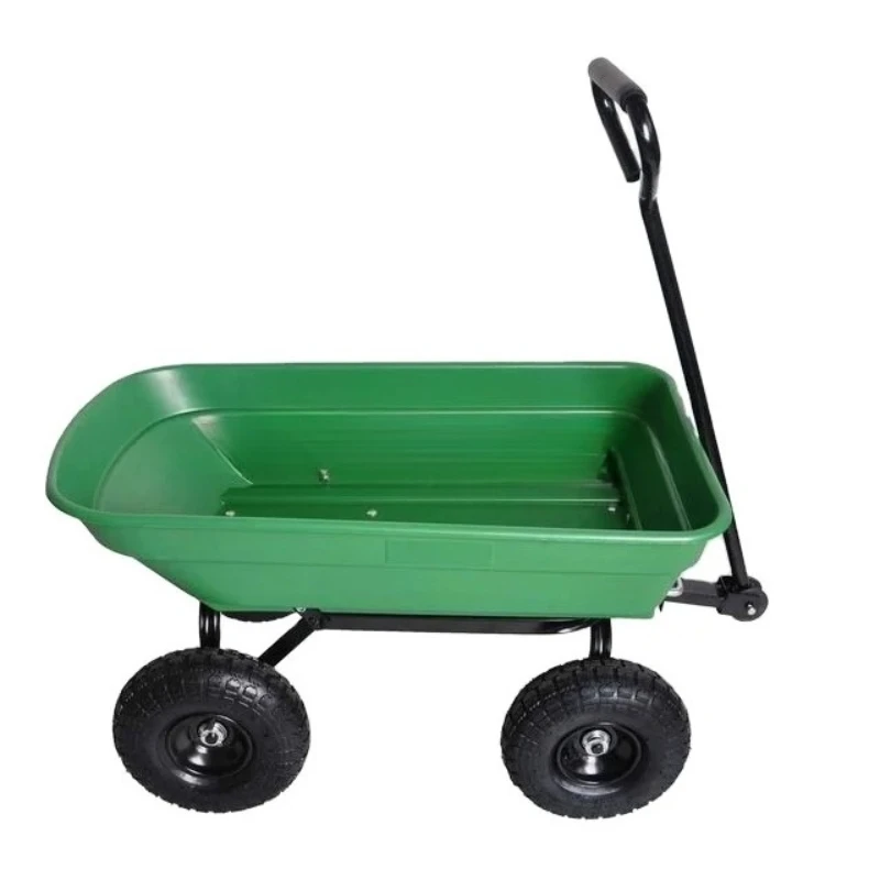 

Heavy Duty 600-Pound Capacity Foldable Steel Frame Trolley with 10-Inch Tires Outdoor Yard Poly Garden Dump Truck