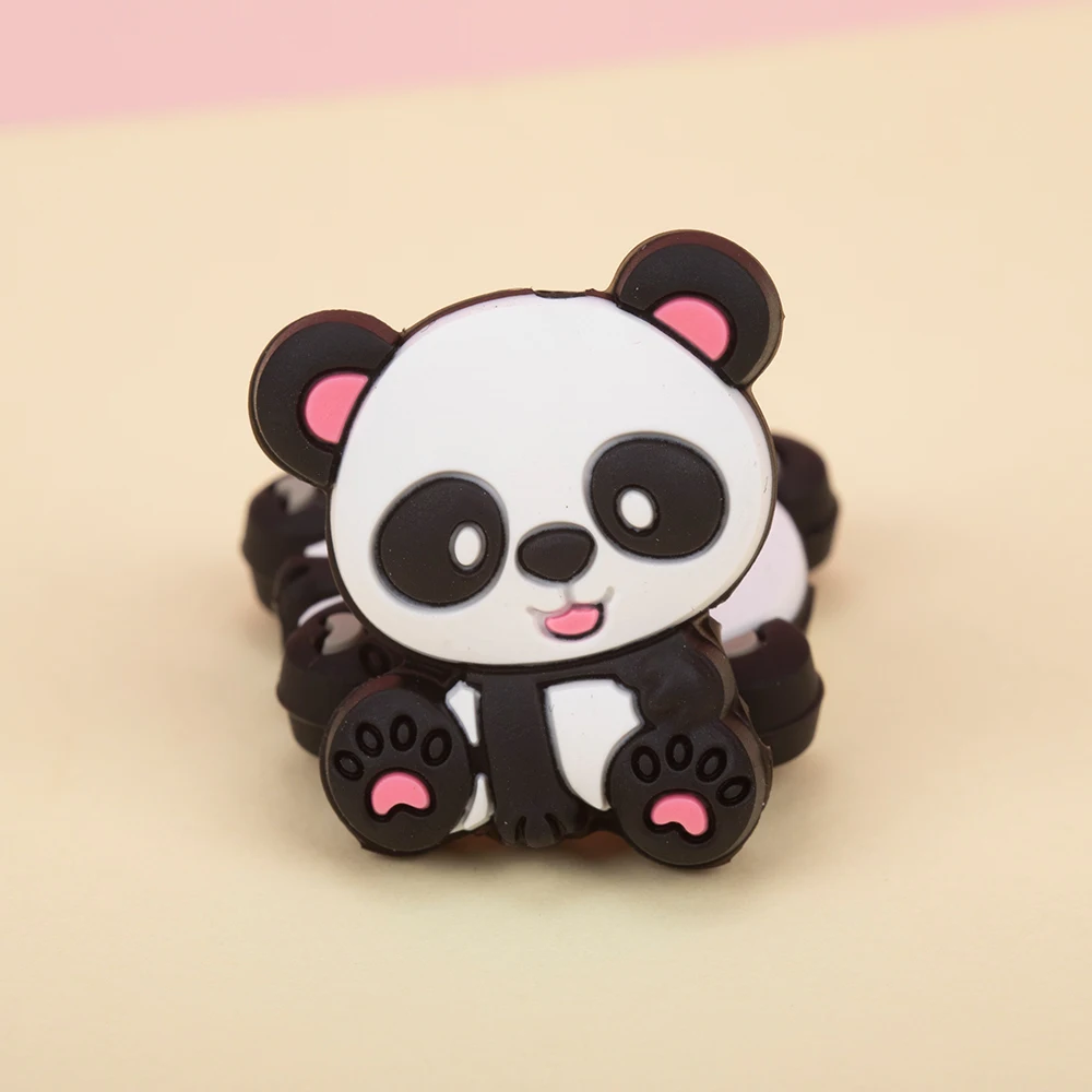 5pcs Cartoon Panda Silicone Focus Bead For Making Jewellery DIY Bracelet Necklace Earring Pen Accessories