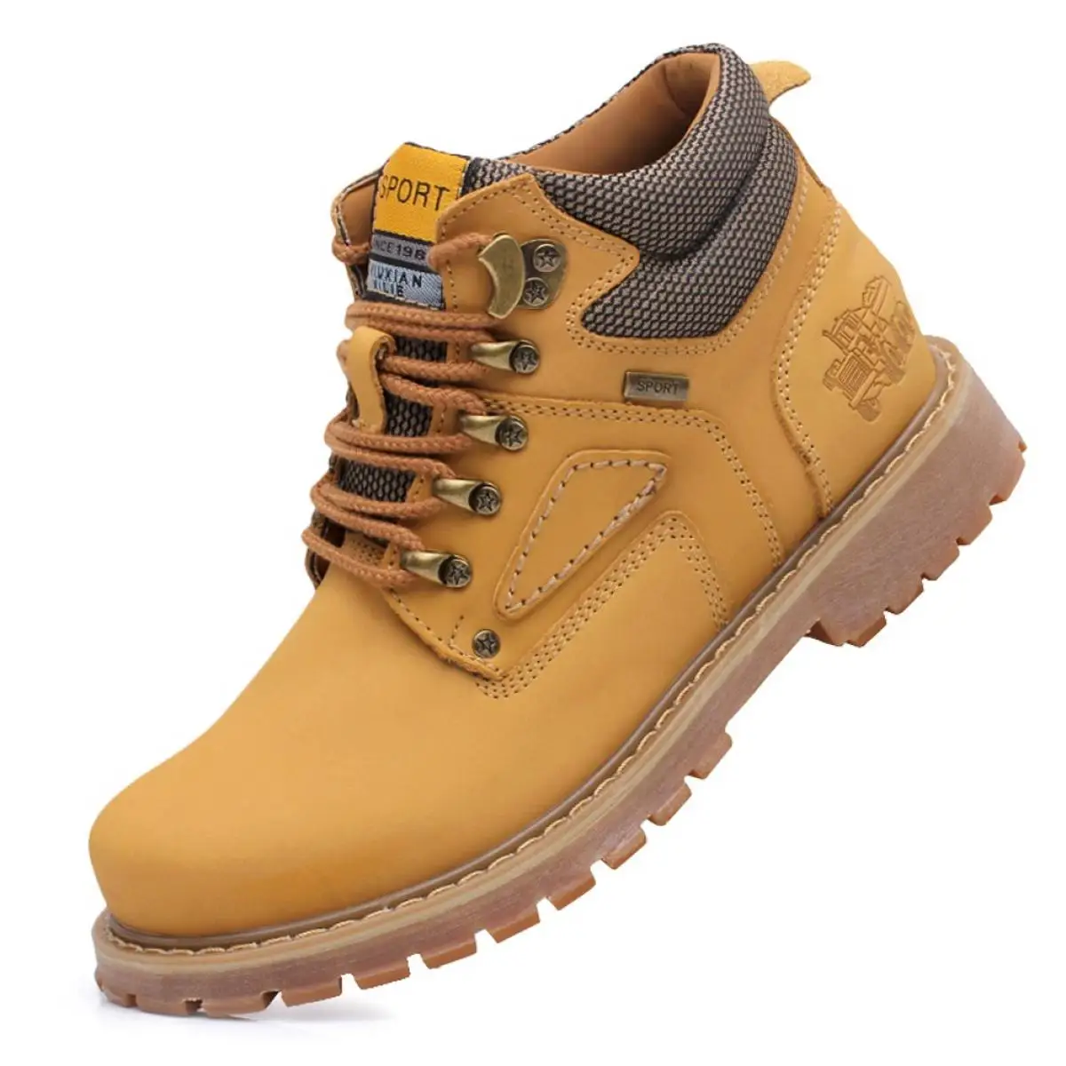 Stylish Mens Ankle Boots Leather Luxury Safety Shoes Men Work Shoes Casual Military Tactical Boots Yellow Winter