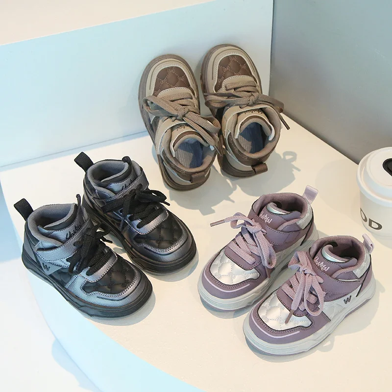 

Children's high top sports shoes for autumn and winter, boys' casual high top board shoes for girls, soft soled bread shoes