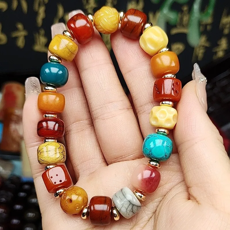 Tibetan-style camel , cow bone, sheep , and ox horn multi-treasure bracelet, hand-held accessory