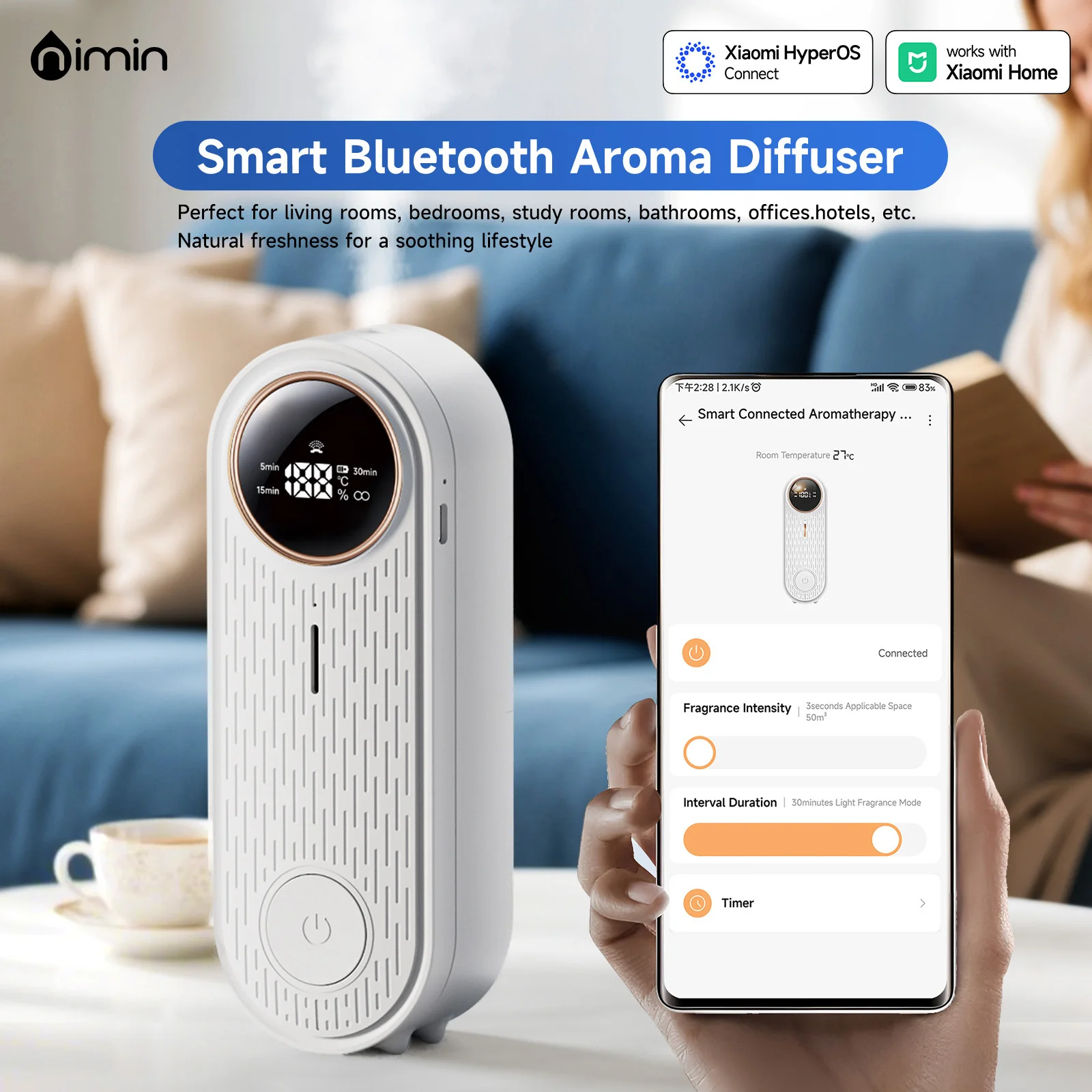 

Essential Oil Diffuser, Quiet Long-Lasting with Smart Timer & 6 Bottles, for Home Office Bedroom, USB Rechargeable，Wall-Mounted