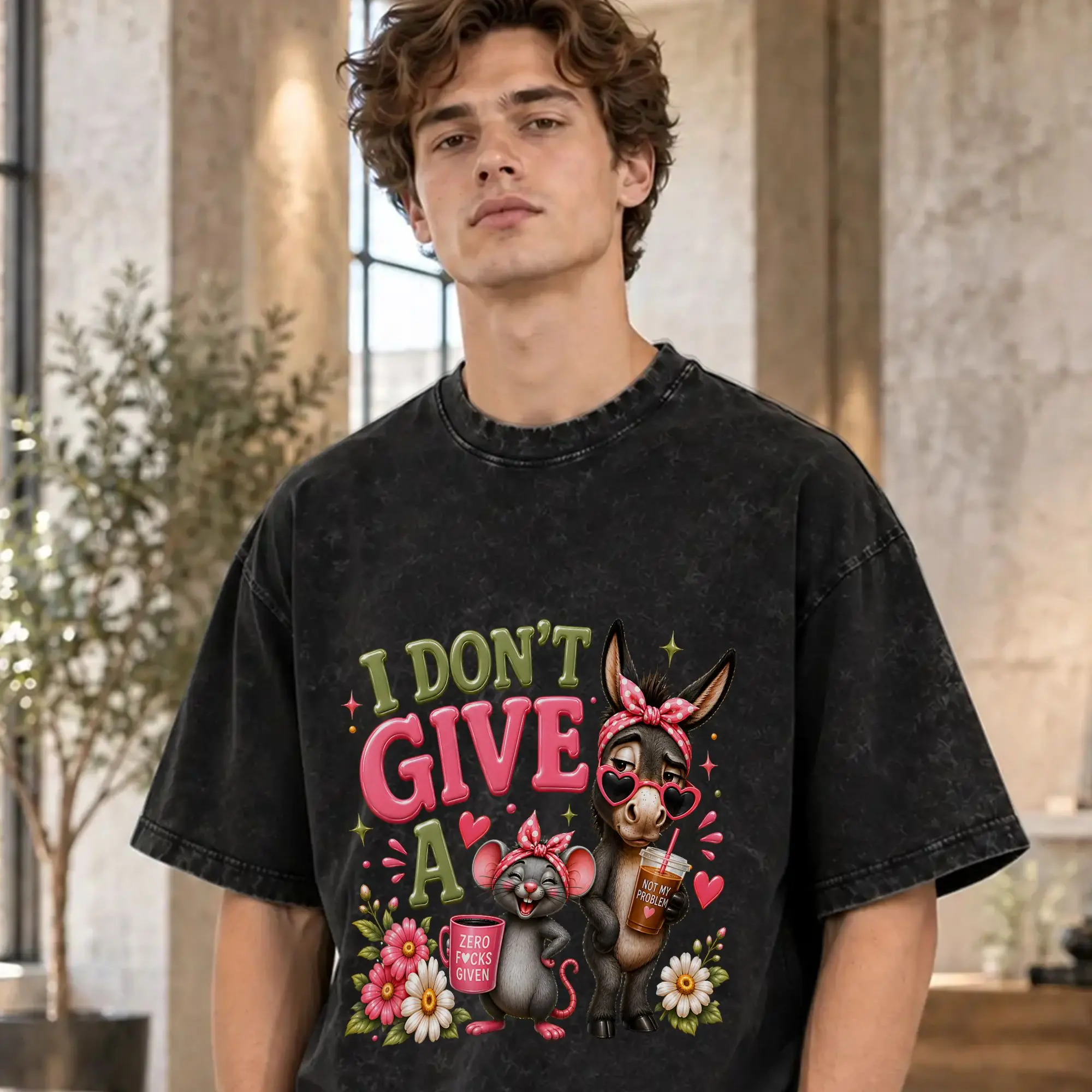 I Don't Give a Rats Ass Mouse Donkey Funny T Shirt Beach  Y2K Classic T Shirts Casual Harajuku Tee Shirt Short Sleeve Design