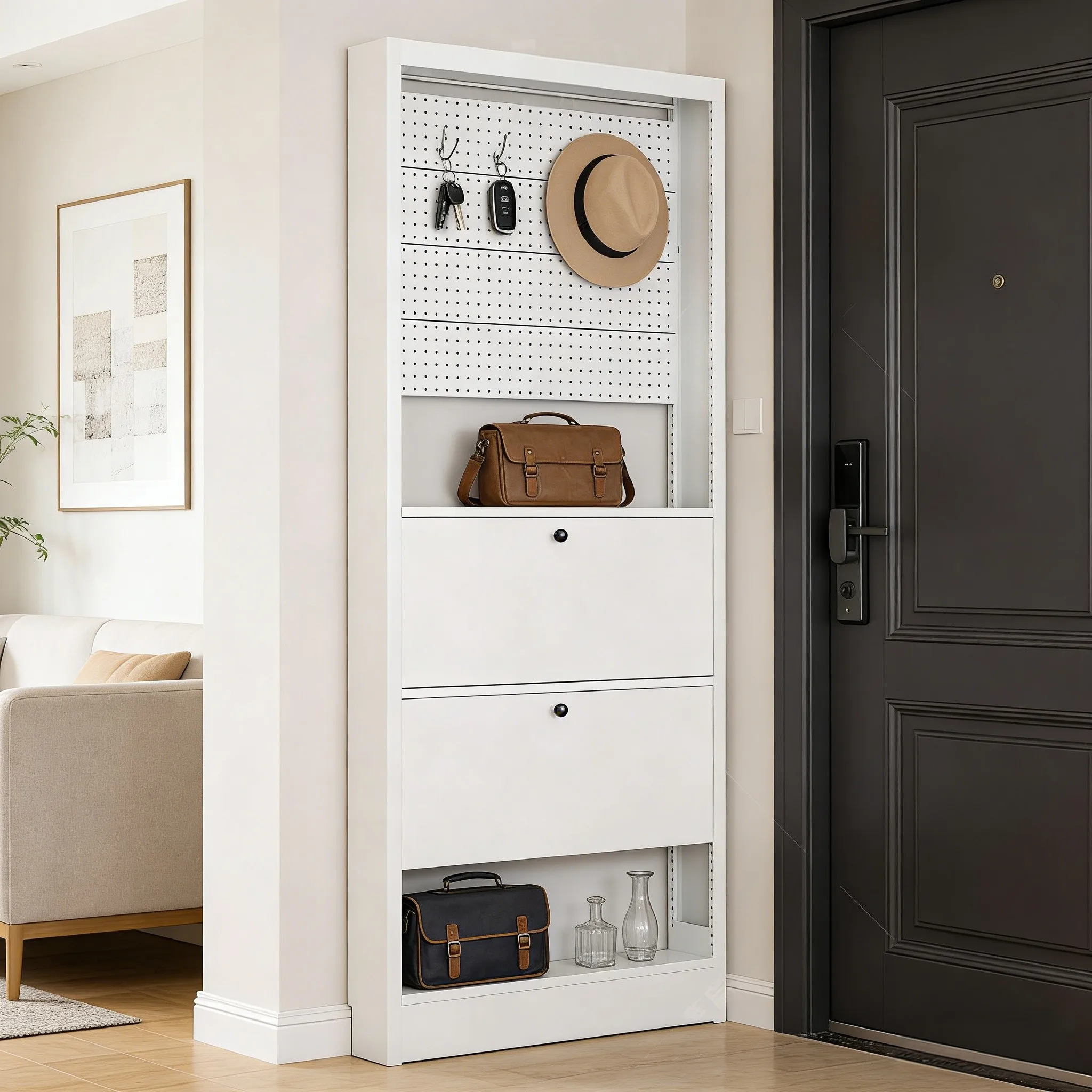 Household ultra-thin door hole board rack steel bucket cabinet living room locker door floor shoe cabinet hanging hanger