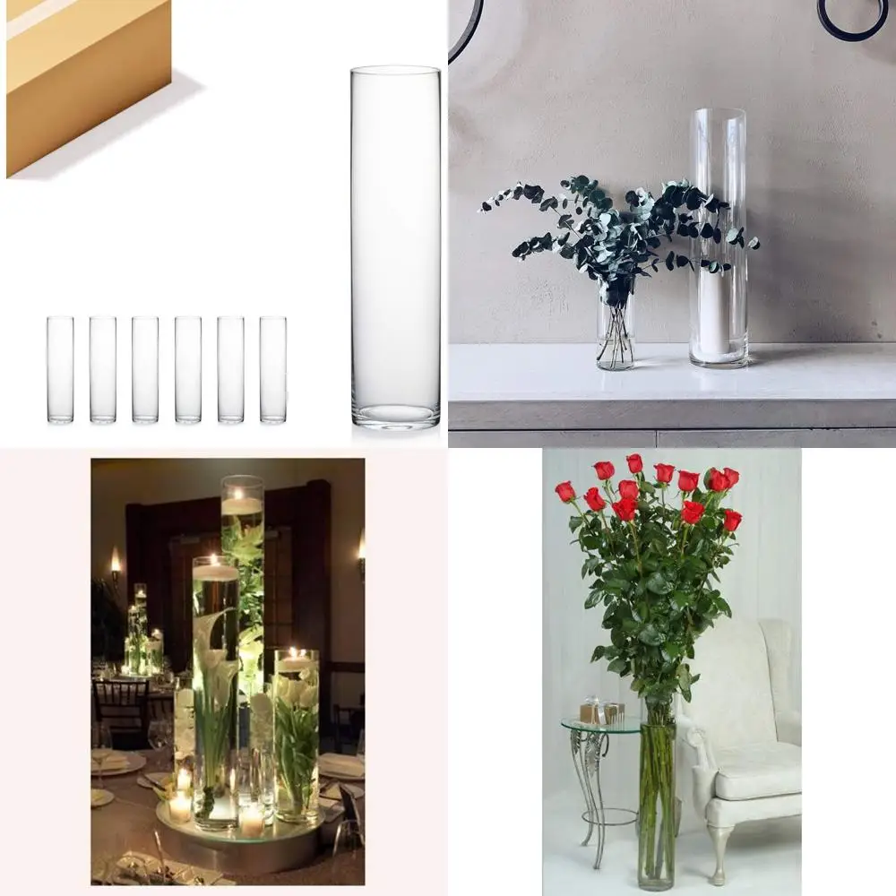 مزهرية أسطوانية زجاجية شفافة، 5 قطر، 20 طولًا، حاوية زراعة زهور لترتيبات قطع مركزية لحفلات الزفاف، أنيقة طويلة