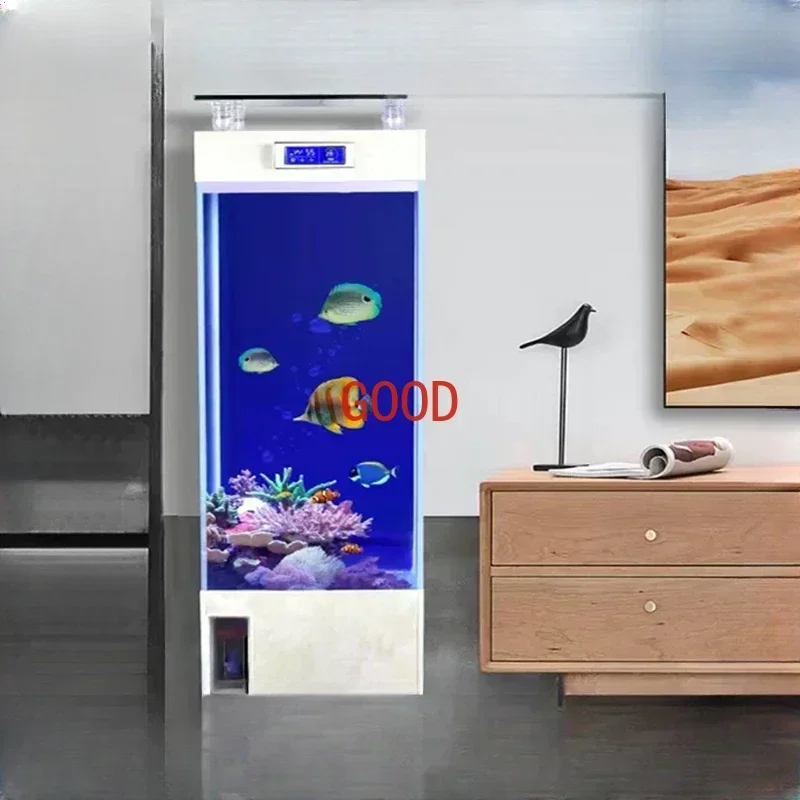 2023 New Small Fish Tank Golden Crystal Super White Glass Rectangular Floor Living Room Home Ecological Fish Globe