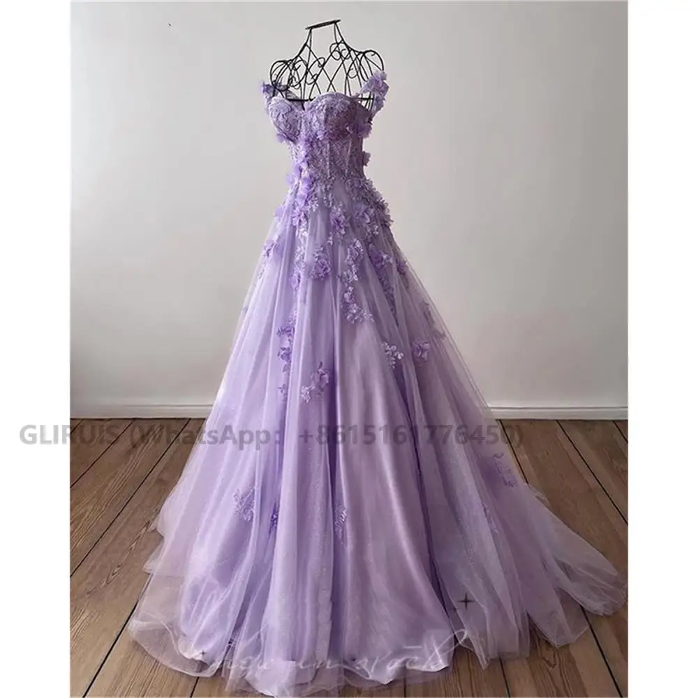 

Princess Sweetheart Prom Dress Handmade 3D Flower Evening Dress Elegant Purple فساتين مناسبة رسمية Sweet Party Dress