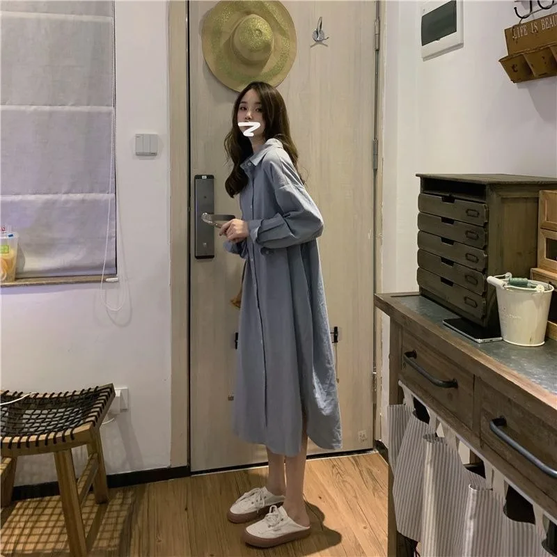 Large Size Long Shirt for Women Dresses 150KG Loose Retro Design Long, Over-the-knee Shirtdress Home Dress Can Be Worn Outside