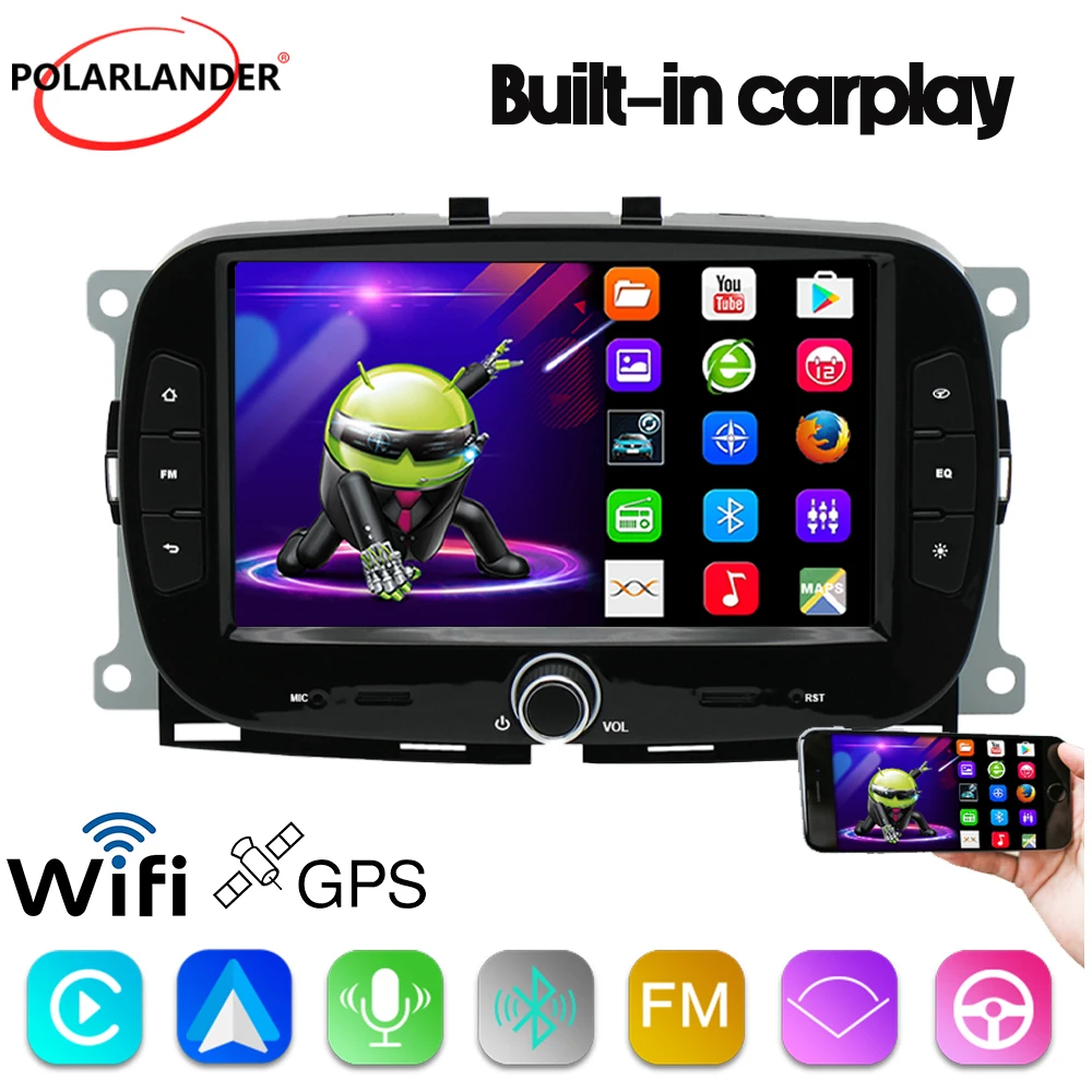 Car Multimedia Player 2DIN 7'' 2+32G GPS Navigation Built-in WIFI Wireless Carplay/Android Anto for 2016 2017 2018 2019 Fiat 500