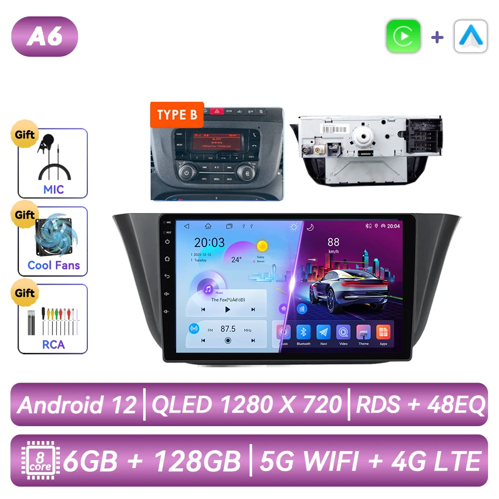Autoradio met Android-functionaliteit, GPS-navigatie, CarPlay en touchscreen voor Iveco Daily 2013 2014 2015 2016 2017 2018 2019 2020 2021.