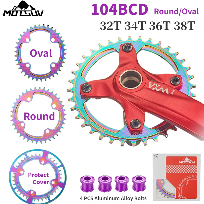 104BCD Narrow Wide Round/Oval Bicycle Chainring 32/34/36/38T Circular Chainwheel Colorful MTB Bike Crankset Plate Bicycle Crank