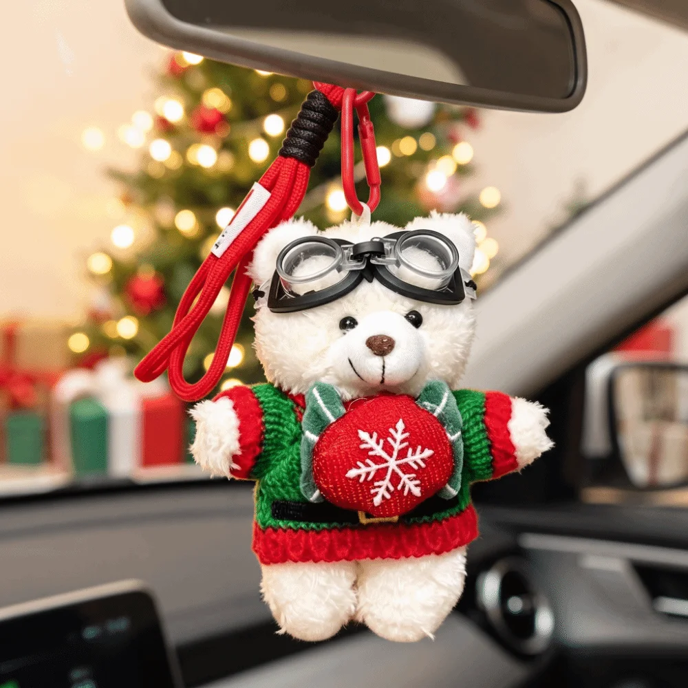 Holiday Clothes Goggles Bear Keychain Stuffed Animal Compact Size Christmas Pendant Soft Trendy Design Xmas Bag Charm