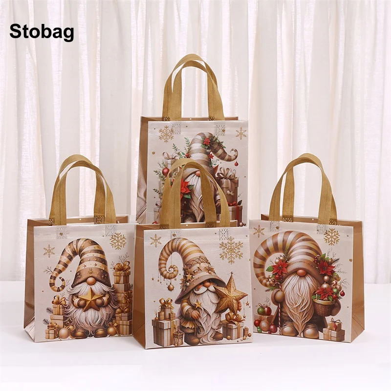

StoBag 8/20pcs Merry Christmas Non-woven Tote Gift Bag Kids Fabric Packaging Handbag Waterproof Storage Reusable Pouch Party