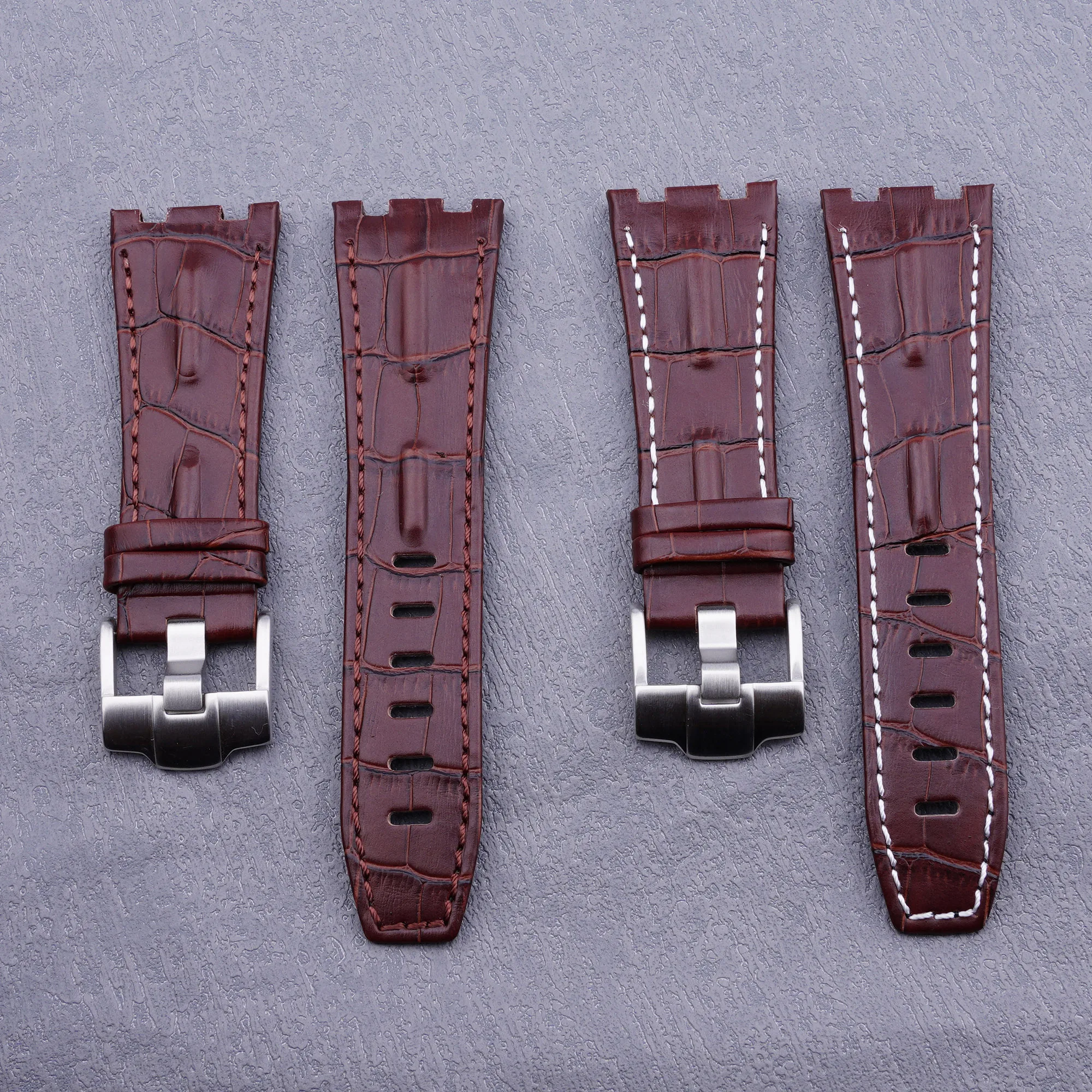 New 28mm Brown Real Leather Handmade Thick Wrist Watch Band Silver Clasp Strap Belt For ROYAL OAK OFFSHORE Audemars Piguet 42mm