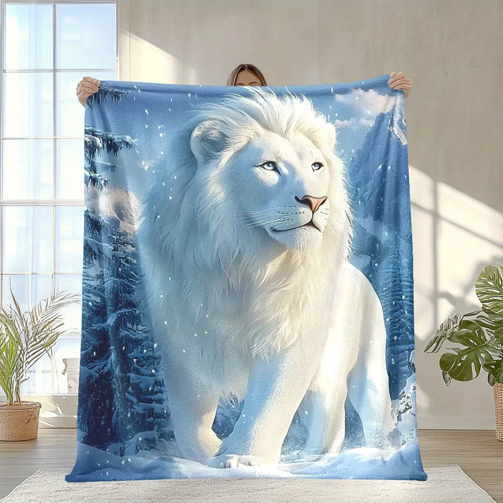 Snow White Lion Blanket - Noble Print Washable Flannel Throw