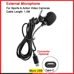 Yüksek sadakat harici mikrofon gitmek için su geçirmez Pro spor kamera eylem kamera mikro USB/tip-c konnektör kablo uzunluğu 1.5M