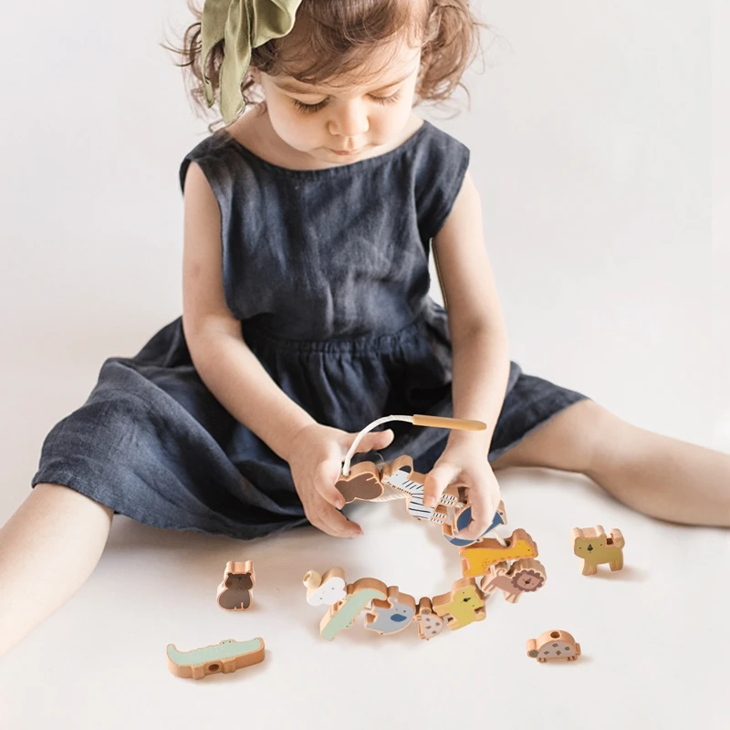 Montessori Tier Einfädeln Spielzeug Baby Finger feine Sportspiel Zimmer Dekoration Cartoon Tier Holz Baustein Spielzeug Kind Geschenk – Detail 9