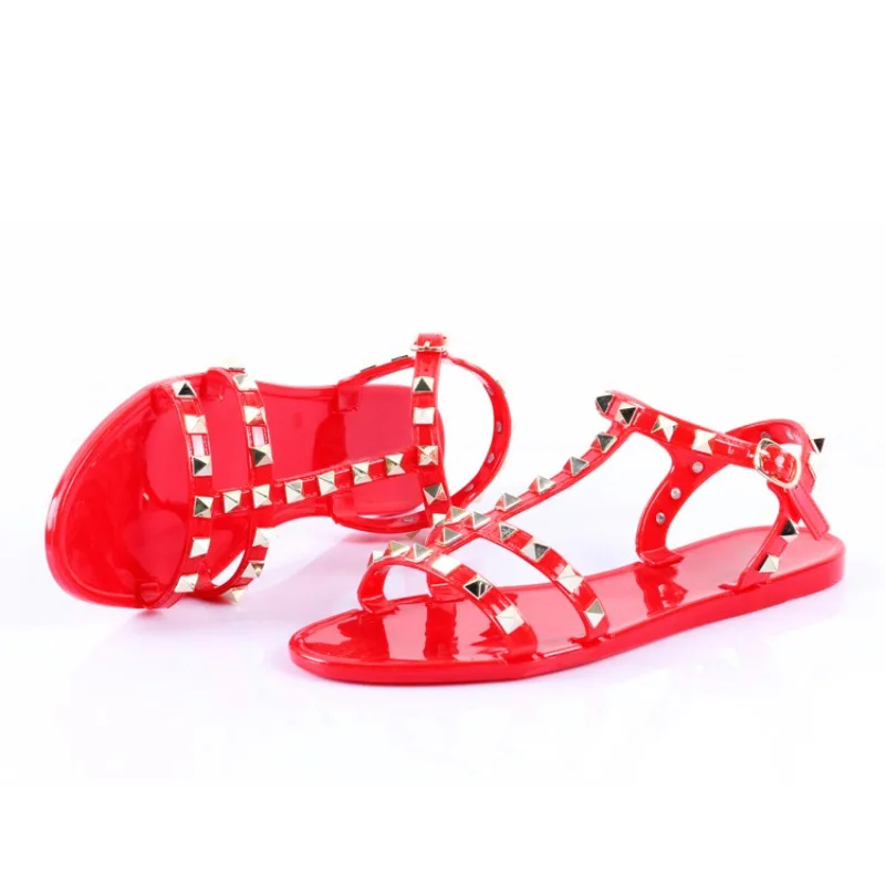 Summer Rivet Sandals Women\'s Flat with Non-slip Roman Shoe Buckle Casual Beach Shoes Jelly Shoes Women designer sandals woman