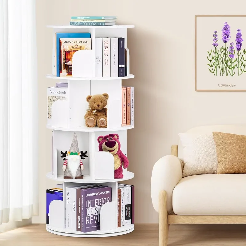

2025 New 4 Tier Rotating Bookshelf kids,Small Corner Bookshelf for Small Space,360 Display Floor Standing Bookcase Storage Rack